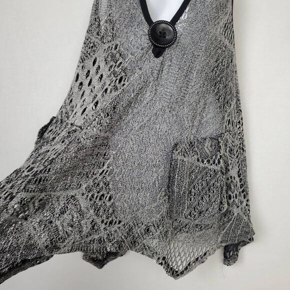 Lily Black Sheer Knit Vest Medium Button Front - Picture 3 of 4